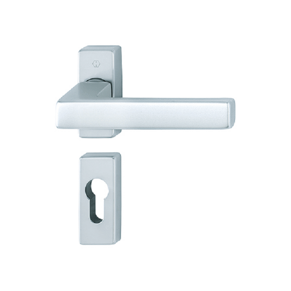 Maniglia Toulon Rosetta Rettangolare d.66x31x10h Bocchetta Foro Yale per Cilindro Europeo F1- Argento |  Hoppe